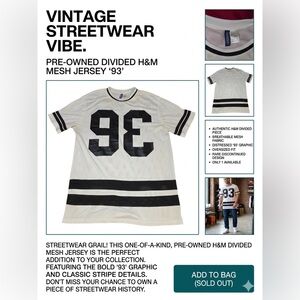 H&M Divided White Mesh Oversized Streetwear Jersey - Size L - '93'